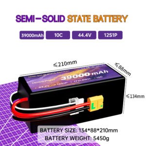 39000mah Semi Solid State Battery for FPV Drone 44.4v Lipo Battery 12s 10c Drone Battery Hosopow 39ah FPV Drone Battery