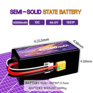 40000mah Semi Solid State Battery for FPV Drone 66.6v Lipo Battery 18s 7c Drone Battery Hosopow 40ah FPV Drone Battery